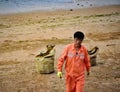 Beach worker, Qingdao, China Royalty Free Stock Photo